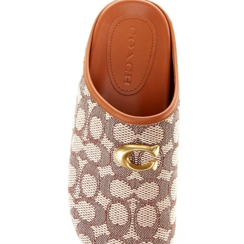 Coach Brown and Gold Mules with Signature Design